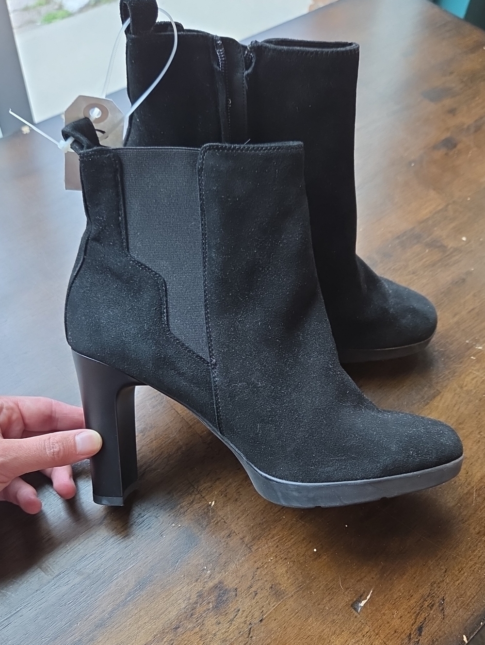 Geox Size 10 Black Suede High Block Heel Ankle Boots NEW